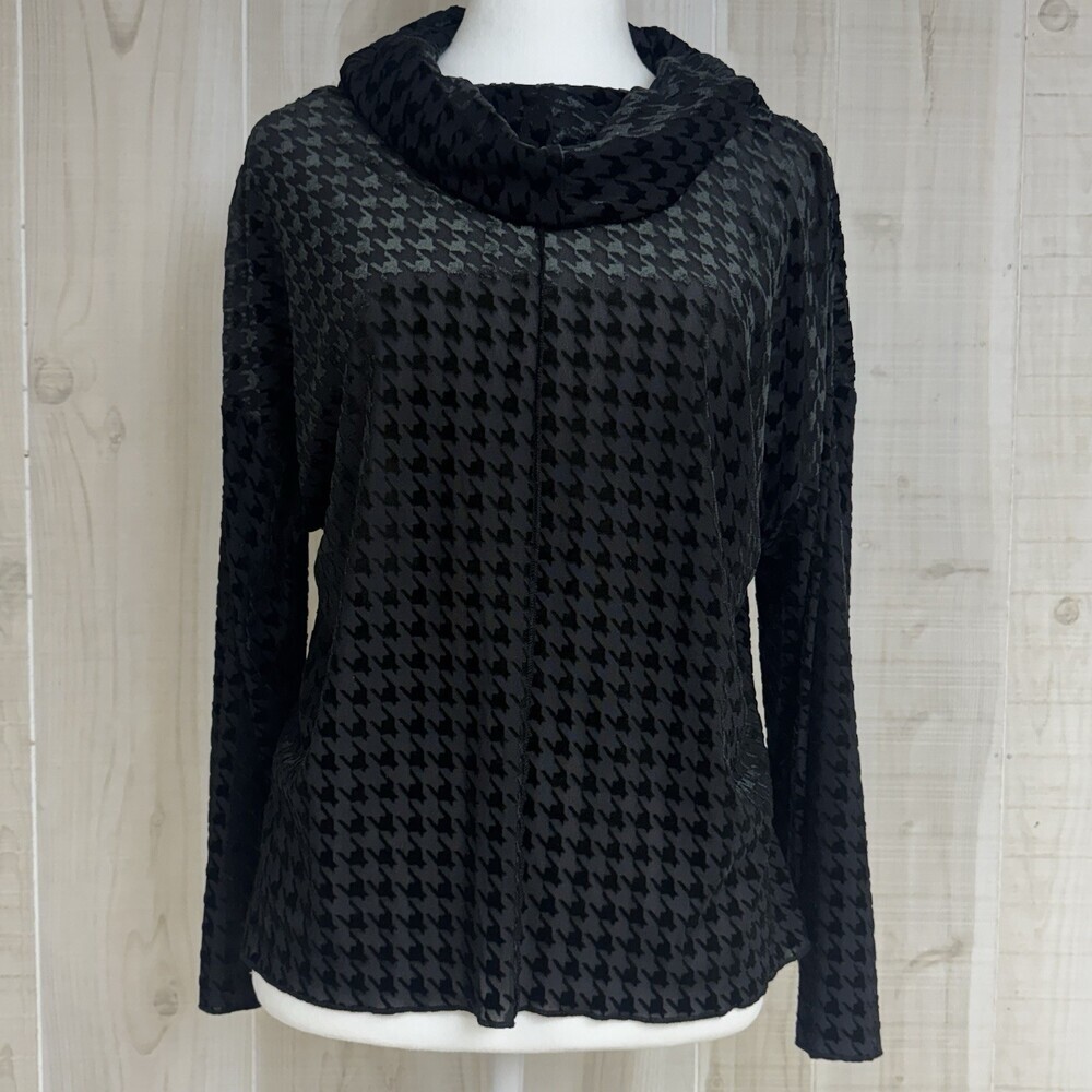NWT Y2K Liv by Habitat Top Texture Black Semi-Sheer Cowl Neck Art To Wear L/S XS
